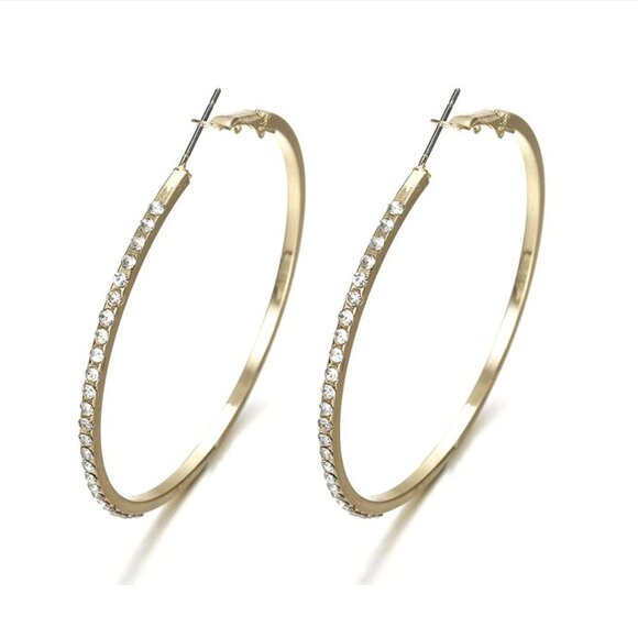❤️Gold Crystal Large Oversized Hoop Earrings - Picture 3 of 3